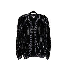 Magnolia Cardigan Womens XL Embellished Sequins Two Button Angora VTG Whimsigoth